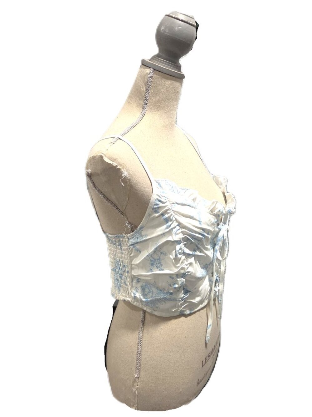 NWT Women's Cider Large Blue White Tank Halter Crop Top Blouse Shirt